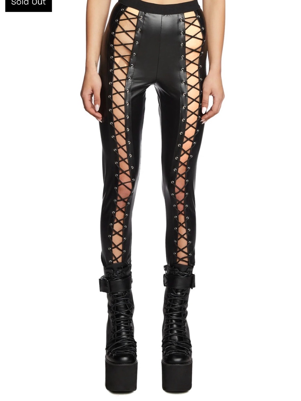 Current Mood Nancy Black Lace-Up Faux Leather Skinny Pants